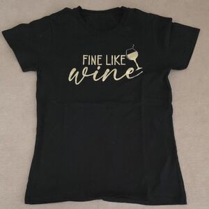 Source Unknown Black Tee with Gold "Fine Like Wine" Graphic